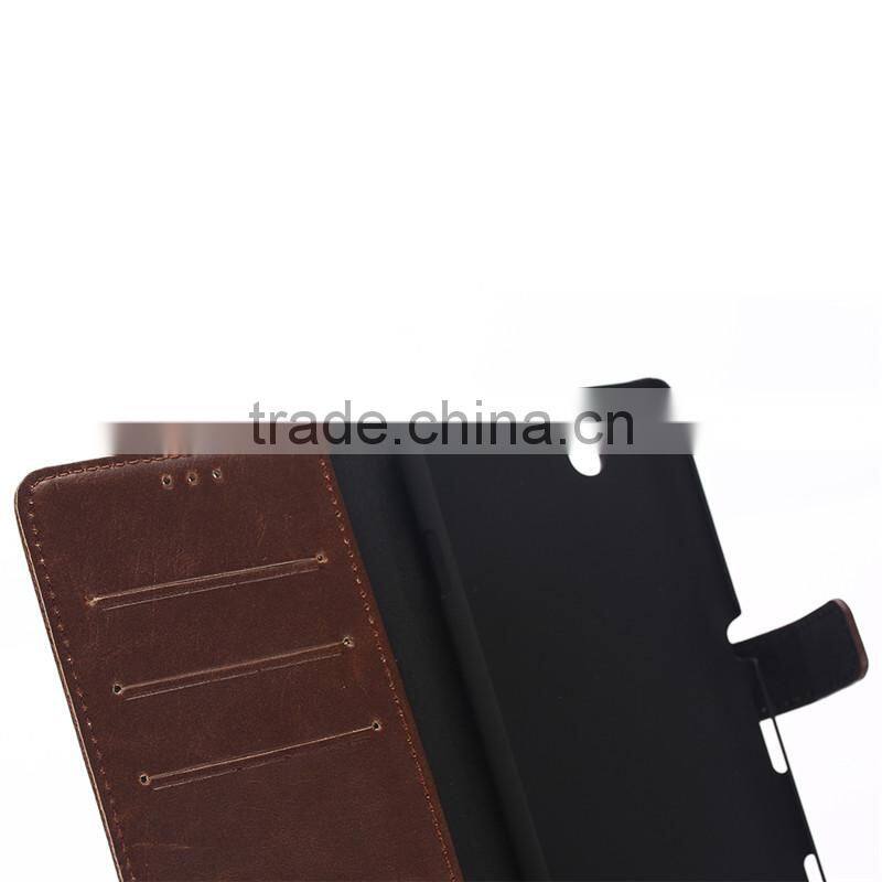 High quality crazy-horse PU card bumper/pocket cell phone case for Sony