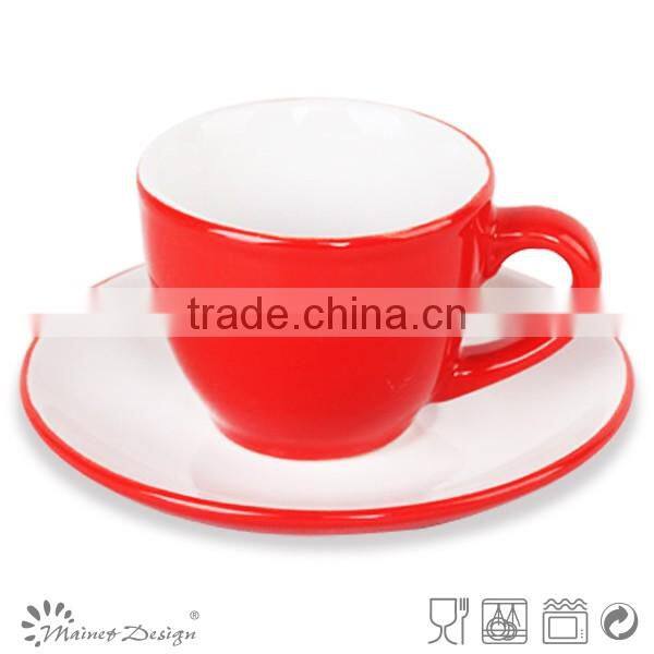 3 OZ Expresso coffee ceramic cup and saucer with two-tone mug