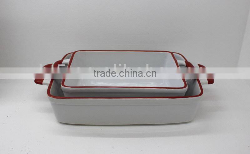 large rectangle tableware bakeware with red rim
