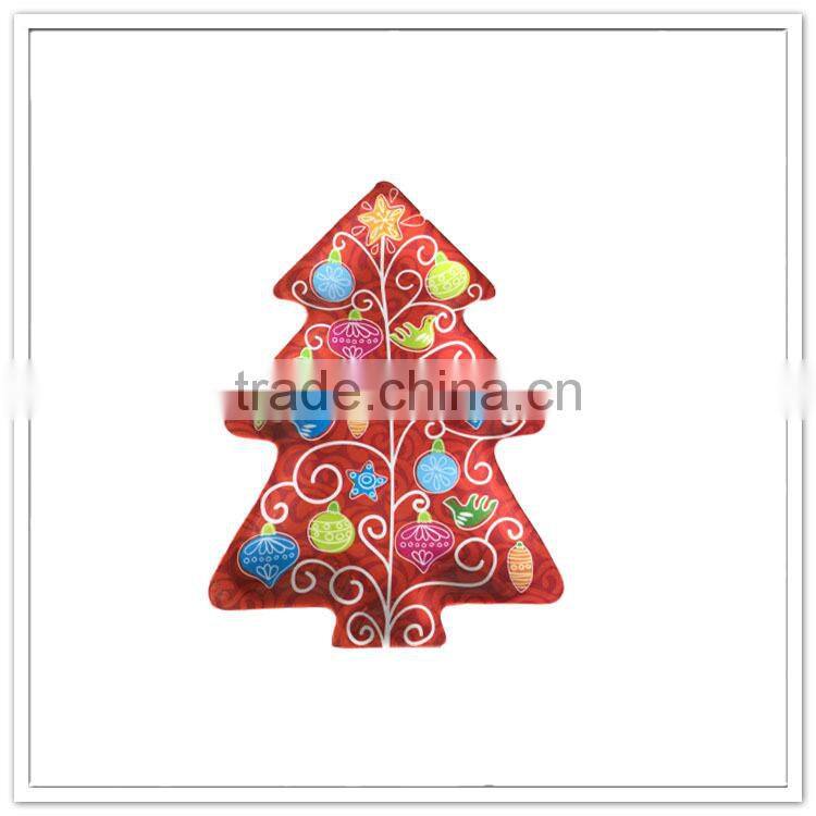 Canton fair Booth Number: 6.0H24 Xmas Tree shaped red melamine reusable plastic dinnerware snack plate
