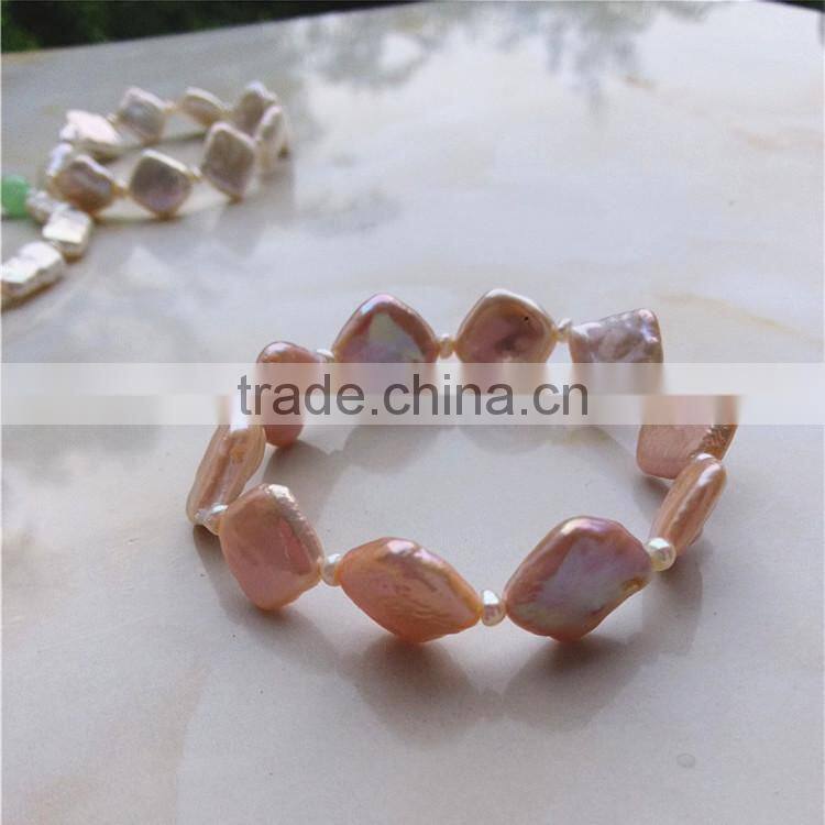 10-12mm pink diamond shape freshwater pearl bracelet