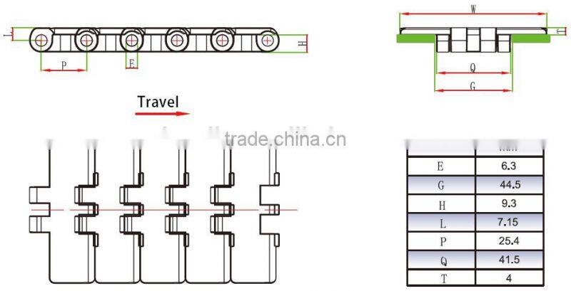 805 Plastic single hinge straight running table top chain