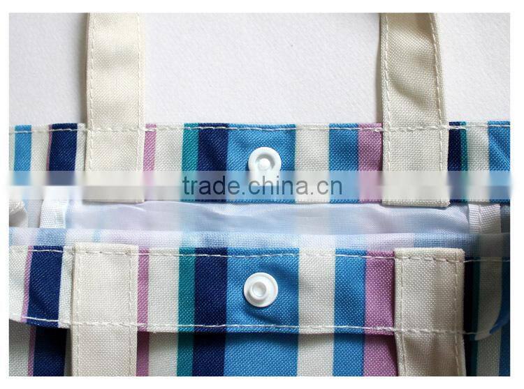 OEM Cheap Nylon Full Printing Women Stripe Small Size Hand Bag,Women Outdoor Tote Shopping Bag
