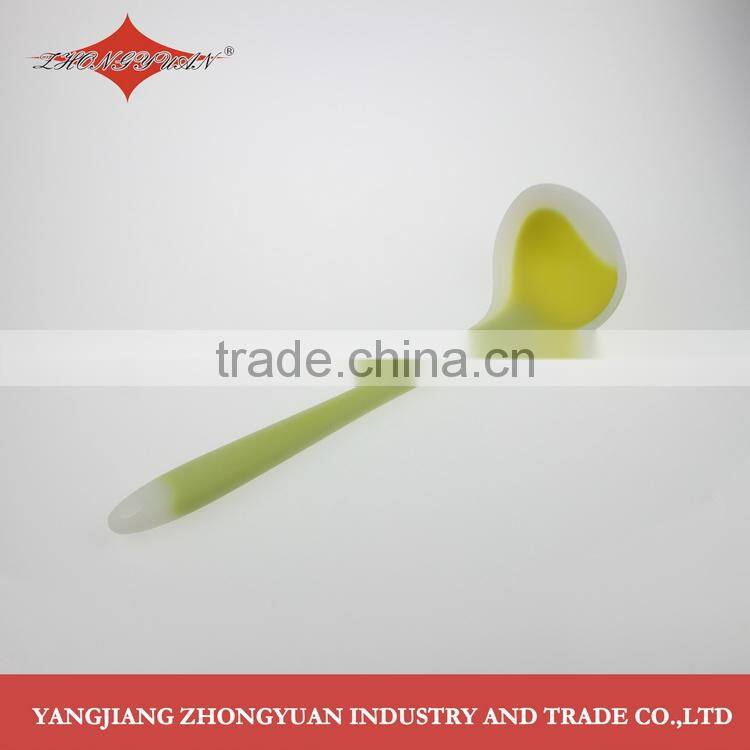 Kitchen accessory Food grade silicone skimmer slotted ladle with soft 2 color handle