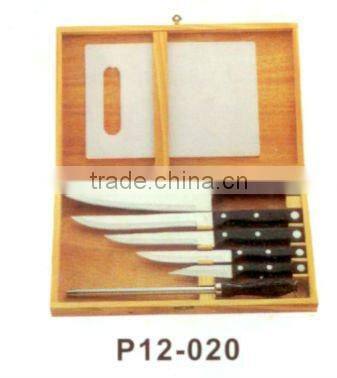 8pcs knife set with chopping boad in wooden case