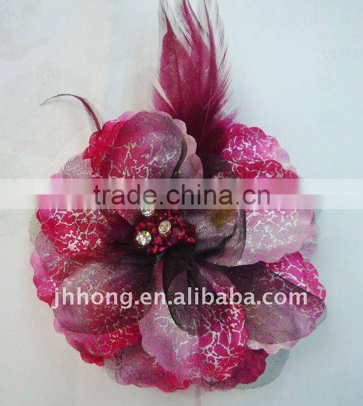 jewel center hair Flower with feather gauze