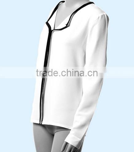 OEM Ladies Long Sleeve White Chiffon Blouse