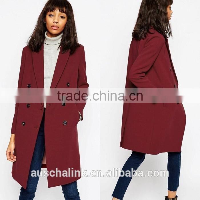 latest design ladies double breasted long coat wholesale