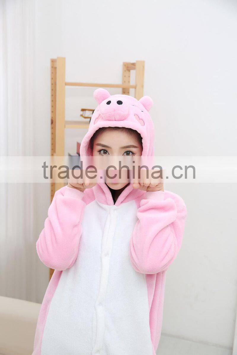 coral fleece cartoon adult animal jumpsuit animal pajamas jumpsuit pink pig design
