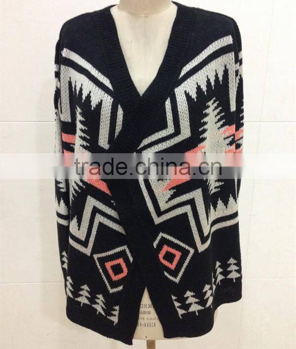 Women open chest knitted patterns aztec cardigan sweater