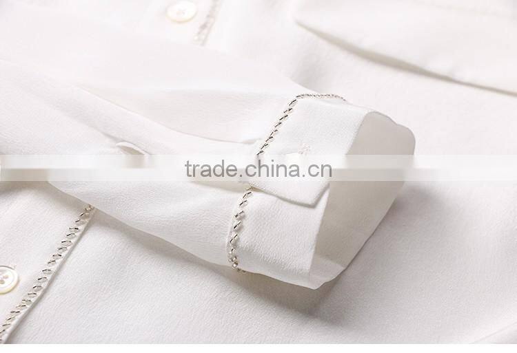 SZXX Tops Fashion Womens Lady White Wide Collar Casual Blouse