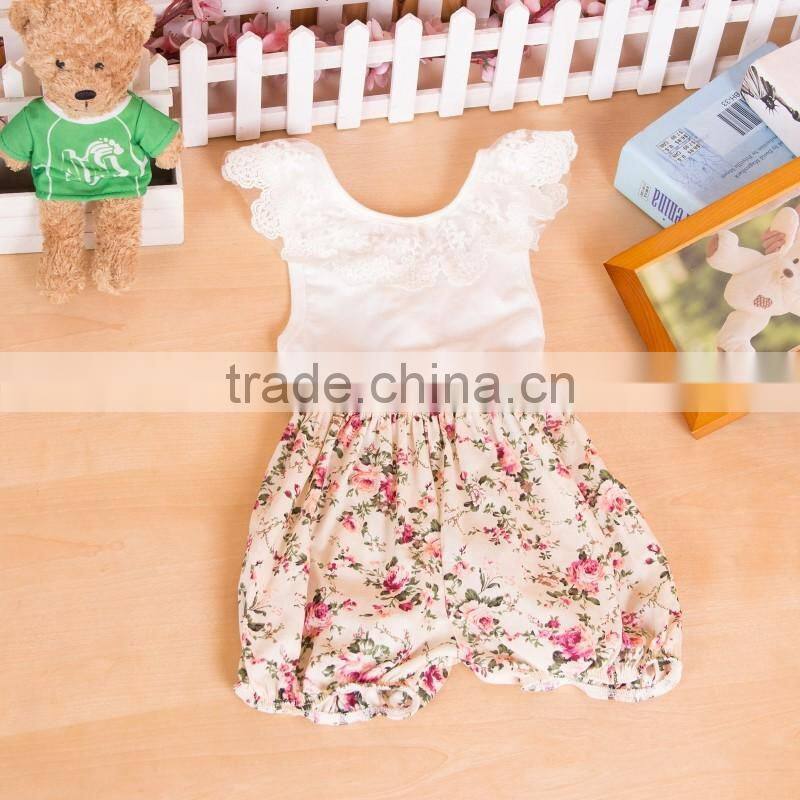 summer baby flower white top lace cotton romper wholesale children's boutique romper