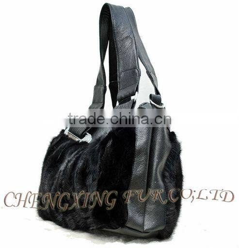 CX-H-03 China Wholesale Trendy Real Mink Fur Ladies Leather Bags Handbags