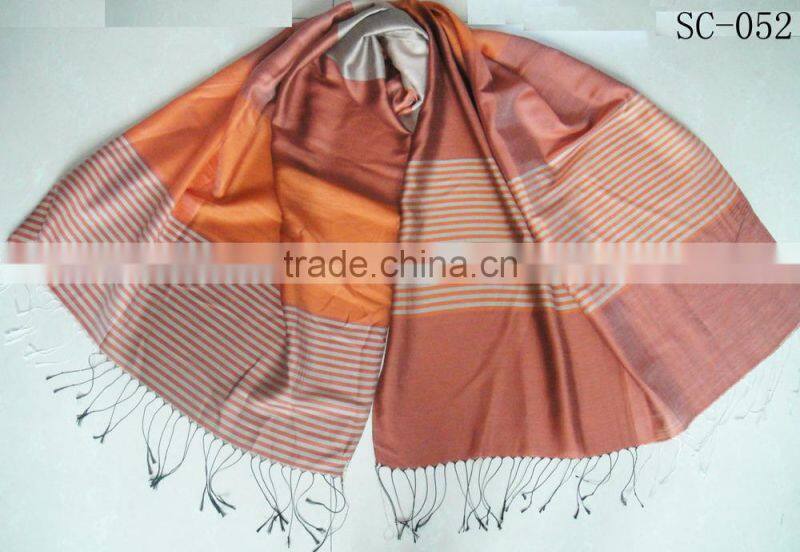 Fashion popular hot aritfical silk stripe shawl