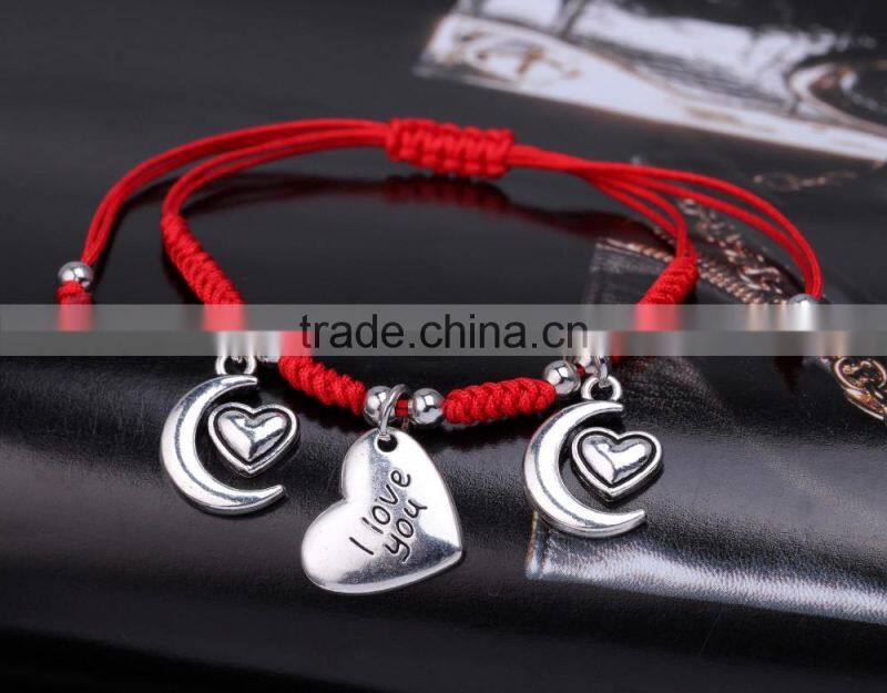 Diy woven key lock charms bracelet red cord braided handcuffs bracelet cheap couple bracelets for 2016 promotional items