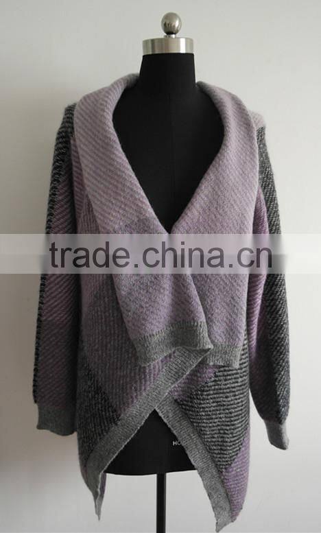 Fashion ladies jacquard knitted poncho sweater