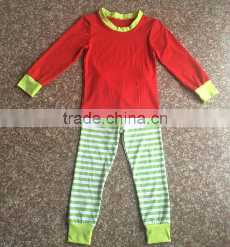 girls fancy stripes pajama sets red top and green stripe pants 100% cotton knitted pajama sets girls hot pajamas sexy