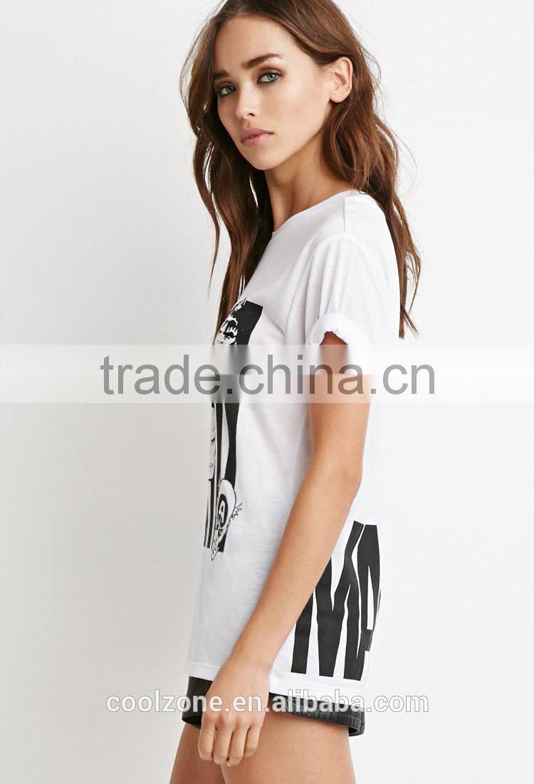 Women short sleeve super-soft knit graphic print t-shirt,wholesale custom t shirts
