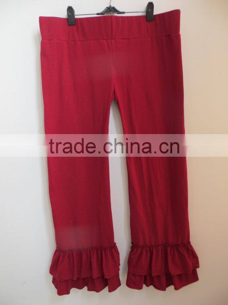 2015Hot Sale!Ladies Wear Garment Women Knit Cotton Pants Wholesale Ruffle Bottom Pants QL-204