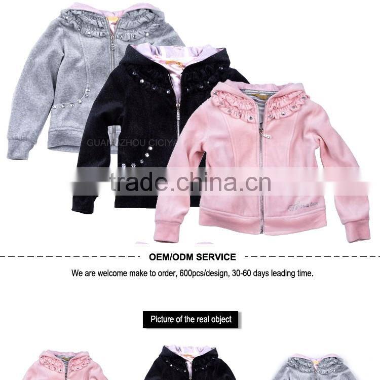 Custom wholesale high quality boutique lovely baby girls winter velvet hoody sweatshirt with hood for baby girls