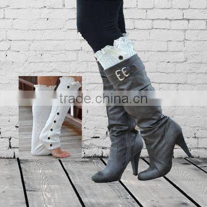 2016 winter Christmas New Knitting Buttons Lace Boot Liner Acrylic Length Socks thermal women