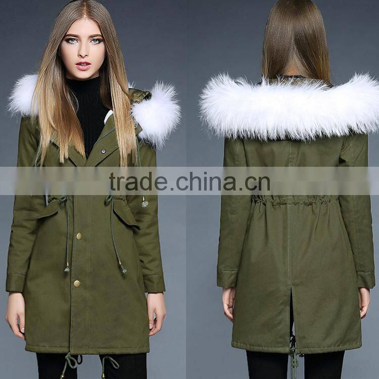 2016 latest designs lady casual army green winter women's lady overcoat