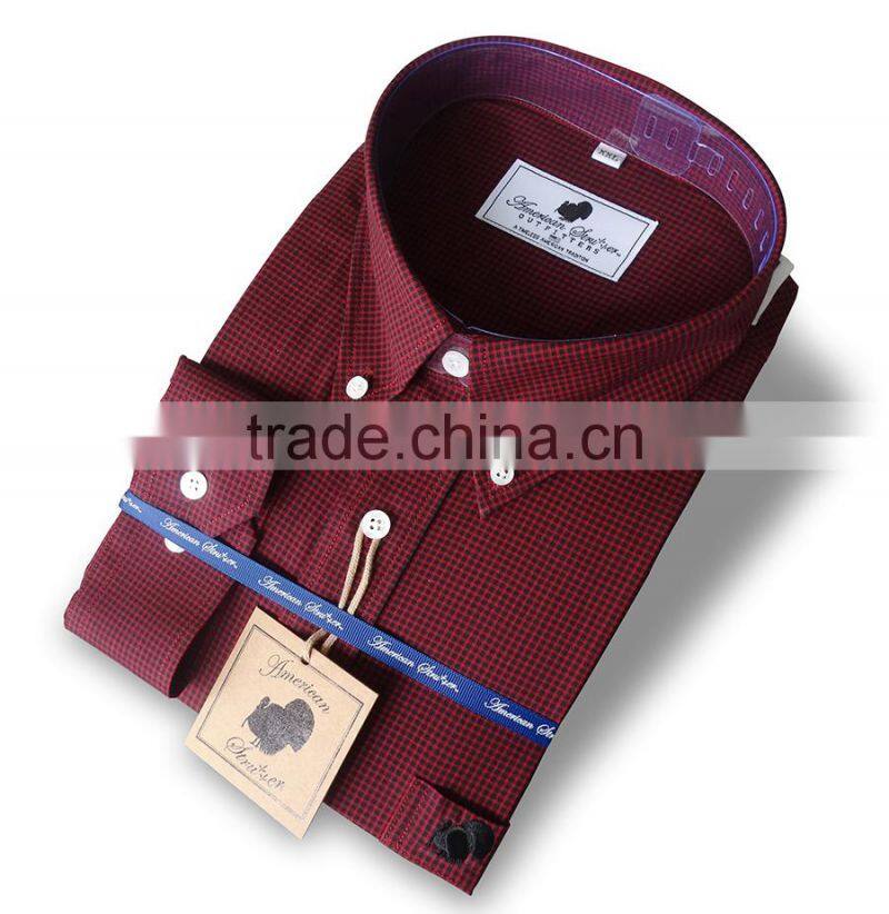 button down collar long sleeve gingham causal men shirt 100% cotton