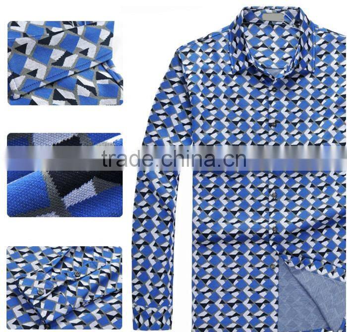2016 men printed slim fit casual shirt