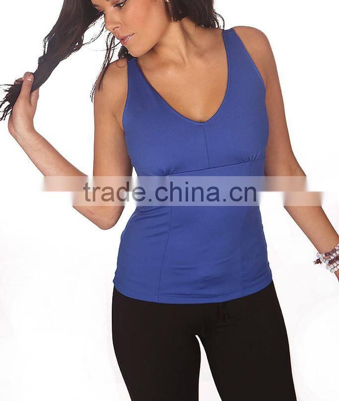 Nylon spandex dry fit training singlet OEM factory 88% nylon 12% spandex women nylon blue gym vest