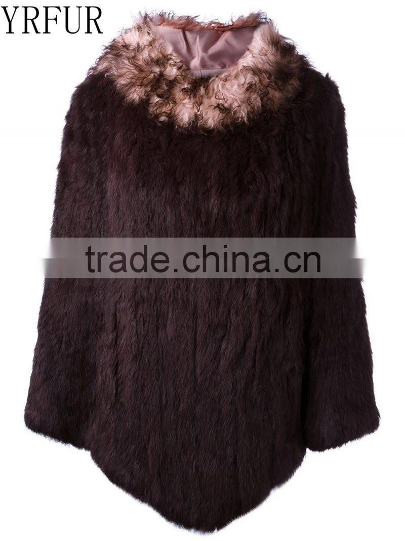 YR975 Factory sale Poncho New style hand knitting rabbit fur two tone Cape