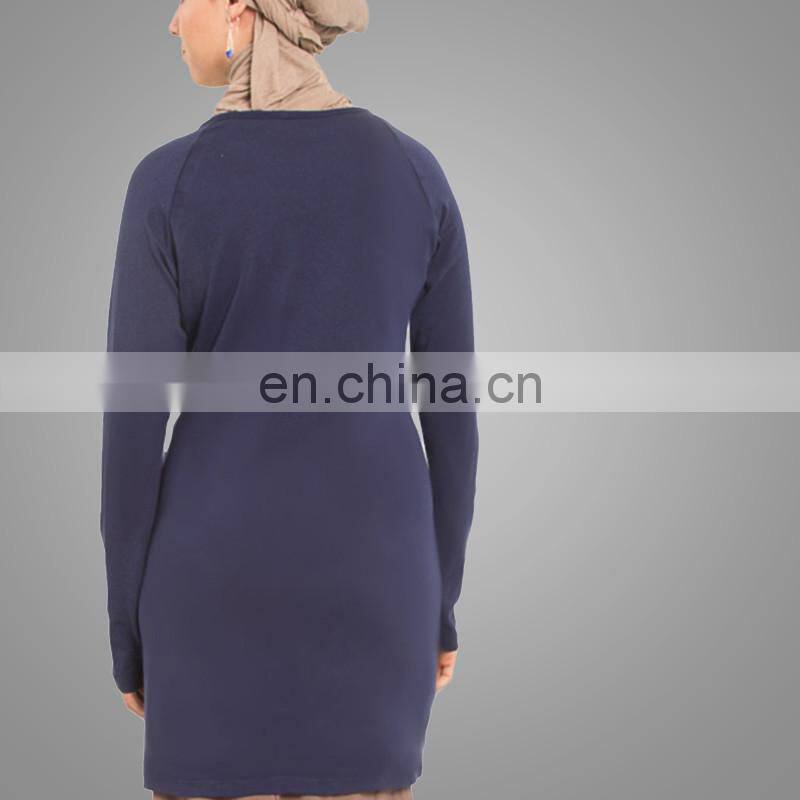 Daily Muslim Ladies Wear Muslim Abaya Script Designer Long Navy Islamic Tunic Muslim Tunic Tops