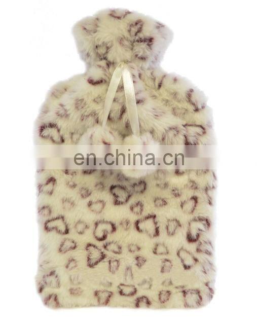 Heart print plush fur hot water bottle plush cover