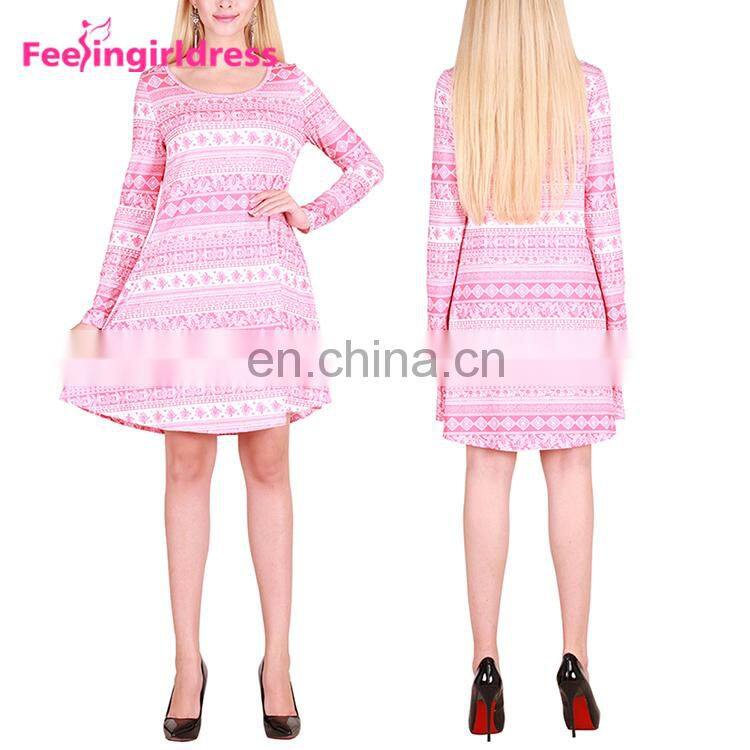 Wholesale Women Pink Knee Length Long Sleeve Christmas Party Formal Evening Dress