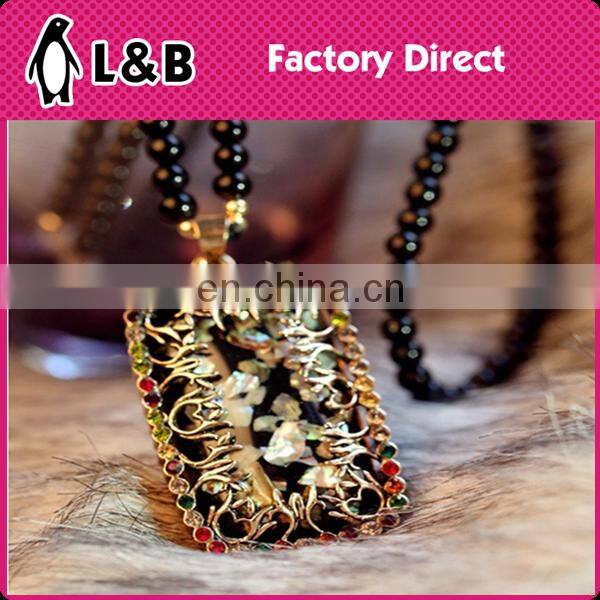 2016 fashion handmade round square triangle fancy cheapest pendant handmade chunky bead necklace