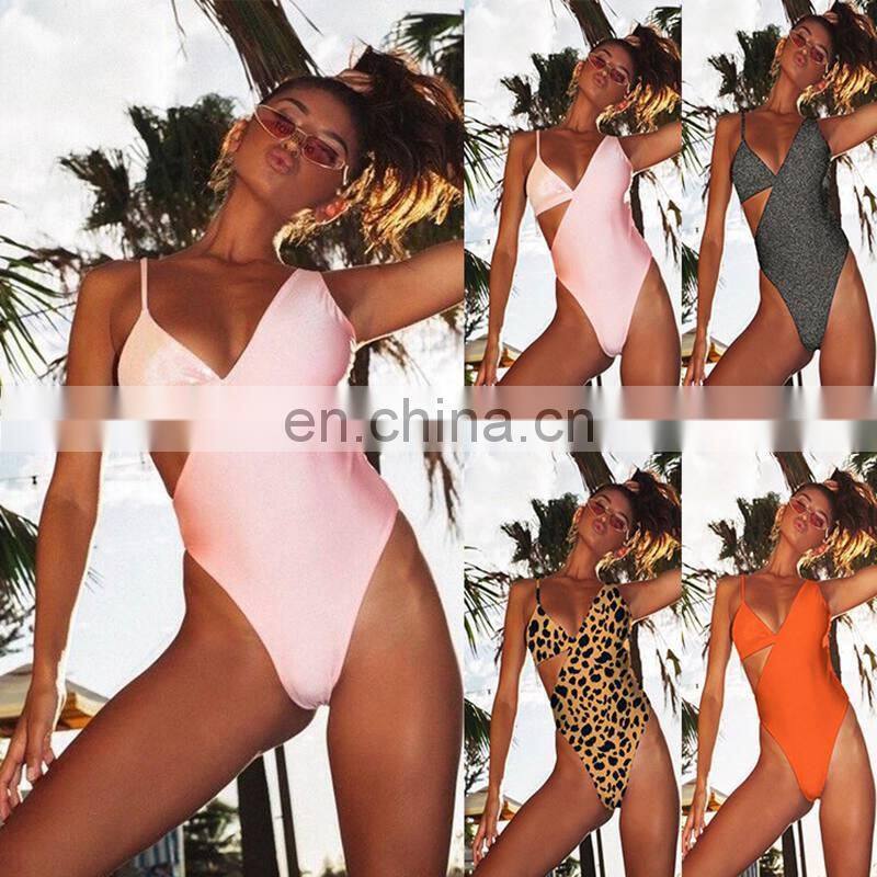 Cut Out Patchwork Hollow Swimsuit String Bikini Push Up Swimwear Bathing Suit Women Bra maillot une piece monokini