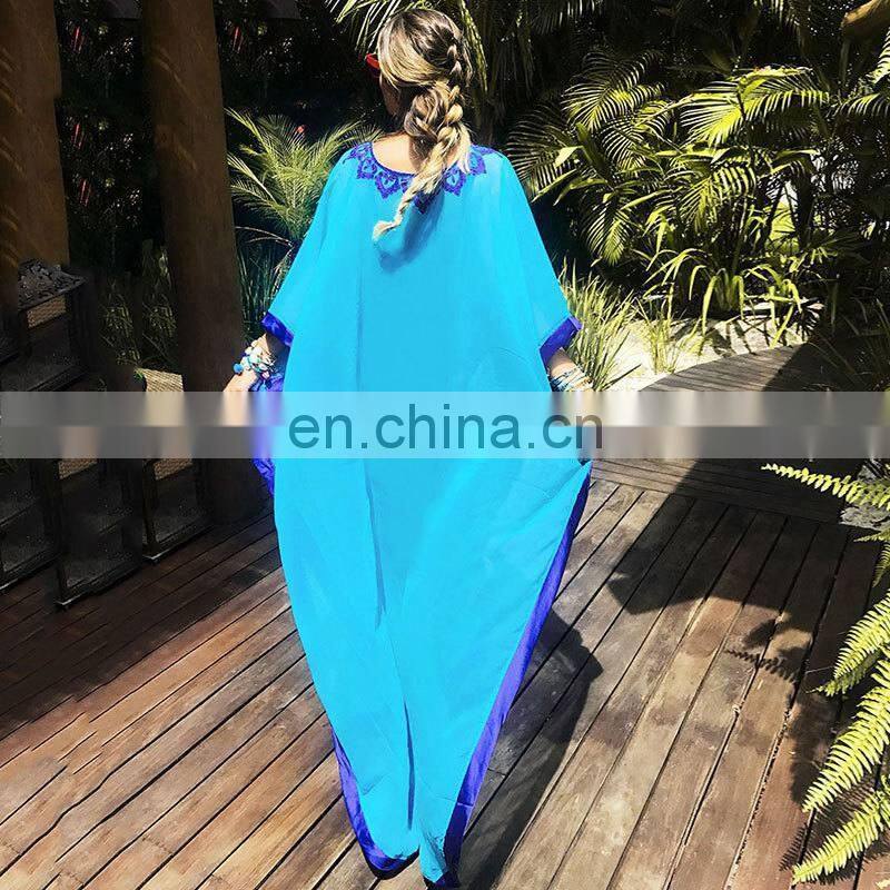 New Plus size Embroidery Chiffon Beach Cover up Long Beach Dress kaftan beach Pareo Ropa de Playa Mujer Womens Beachwear