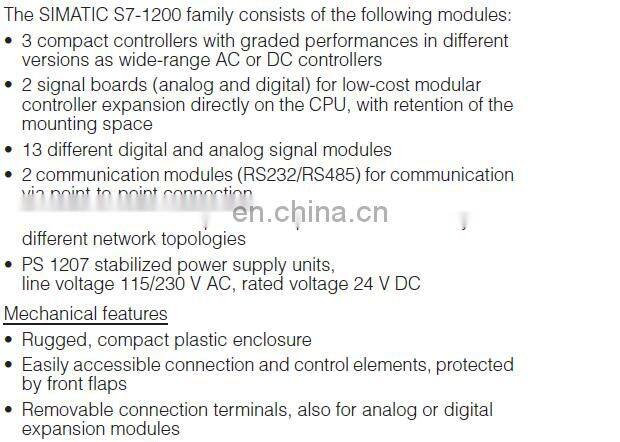 High performance SIEMENS PLC S7-1200 CPU 1212C