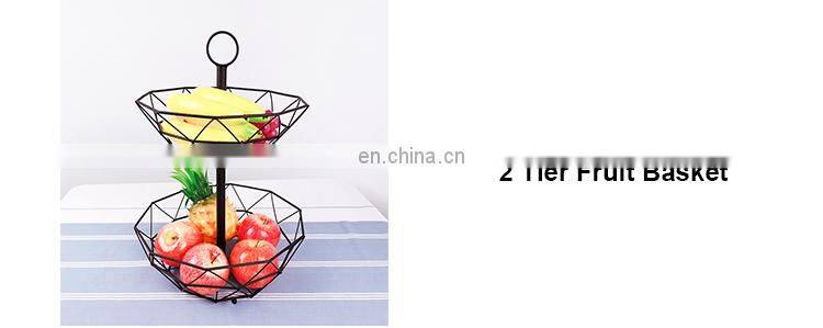 Nordic Home Kitchen Storage Organization Wire Mesh Food Holder Bowl Stand Hanging Fruit 2 Tier Metal Basket
