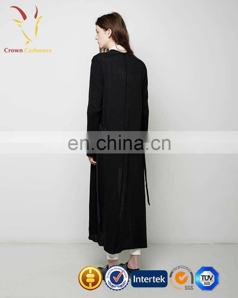 Ladies Long Coat Style Cashmere Cardigan with Belt Women