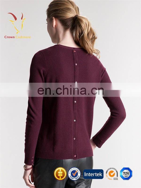 Ladies fashion cashmere knit sweater button back design sweater