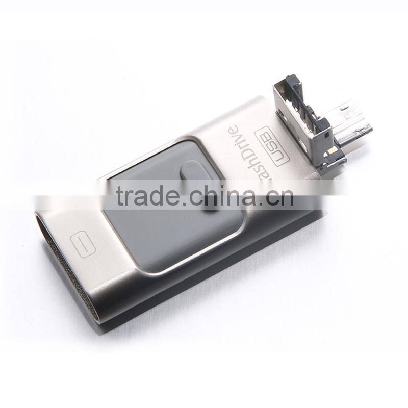 Metal pen drive 3 in 1 OTG pendrive 32gb64gb gold color