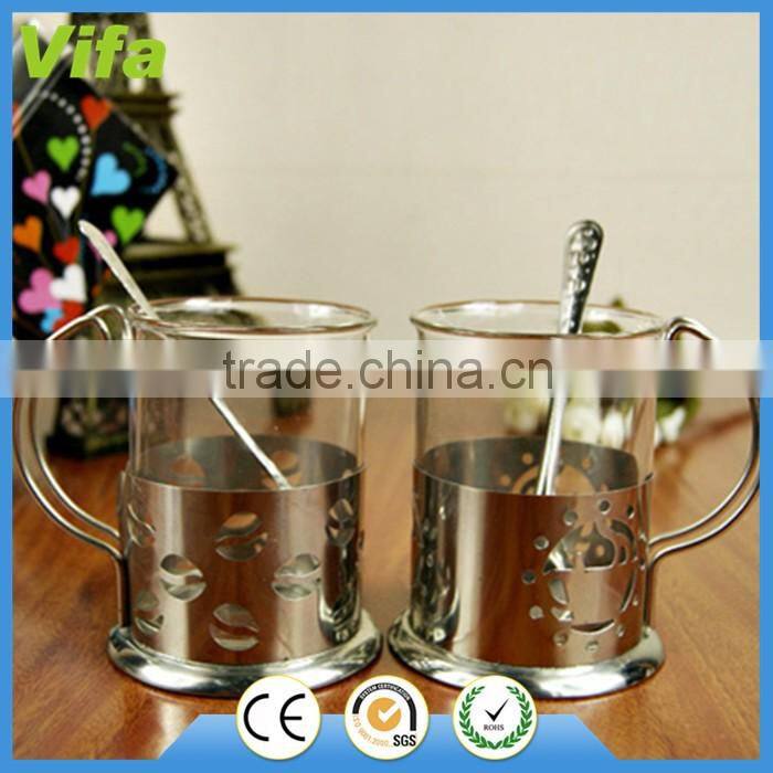 stainless steel pedestal two coffee cups