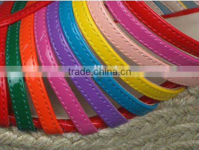 colorful rainbow girls sandals jute rope wedge heel slipper sandal shoes