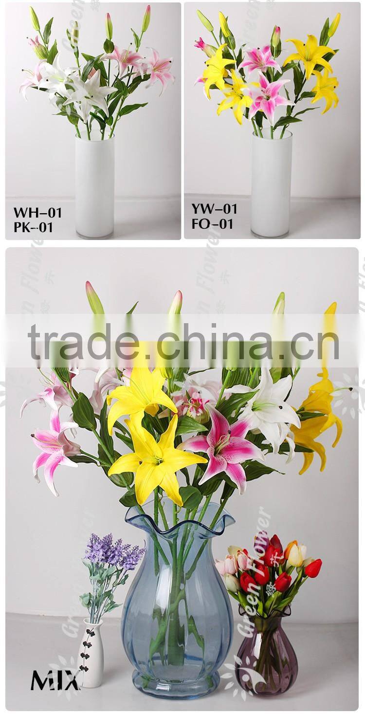 greenflower 2016 Wholesale 3 heads big Latex PU Artificial Flowers Lily Real Touch Bouquet Wedding decrations flowers