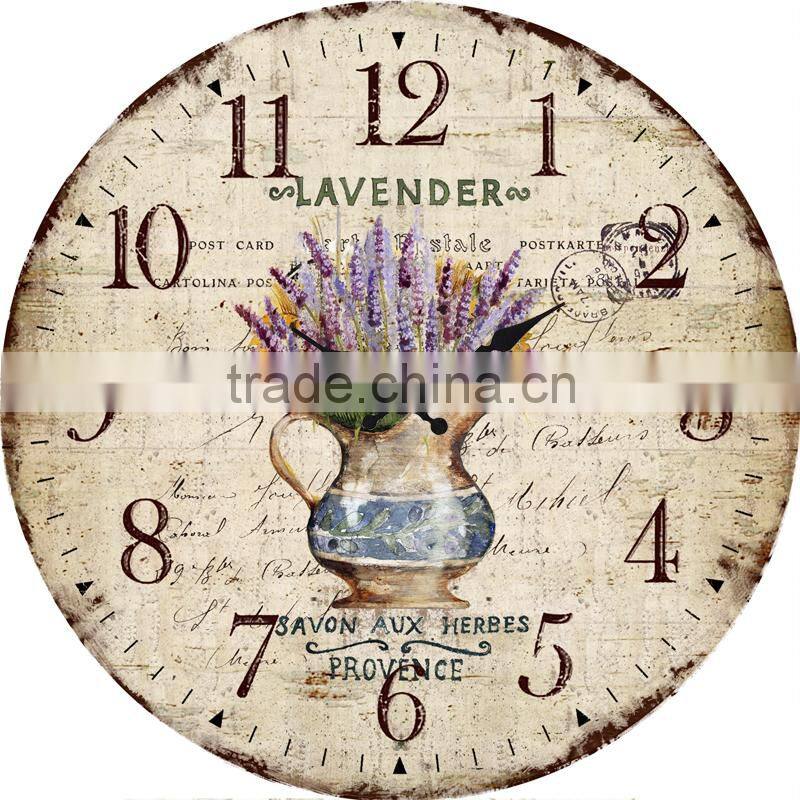 Country style round wall clock made of wood in factory price