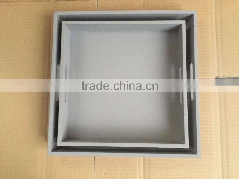 Distressed taupe color MDF tray set of 2