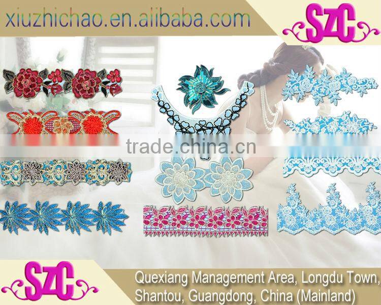 factory design 9cm Handmade chiffon Embroidery red flower lace trim