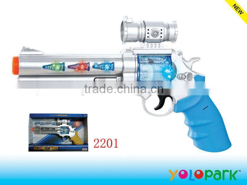 2013 newest and hot sale kids bright 7 color lights b/o plastic toys gun