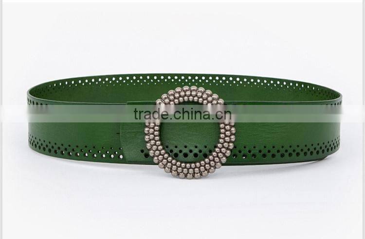 2016 fashion stylish PU ladies dress belt for woman with a circle metal buckle
