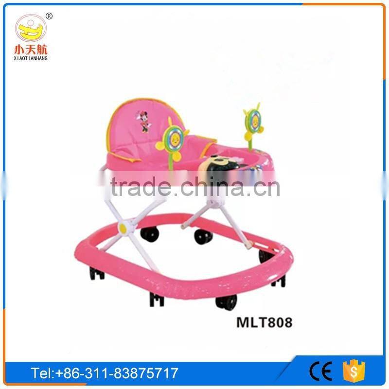 cheap simple 8 swivel round wheels baby walker with music and toys